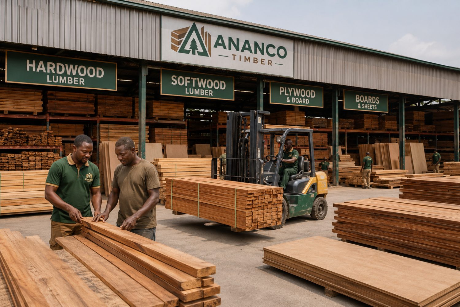 Ananco Timber yard with labelled species bays